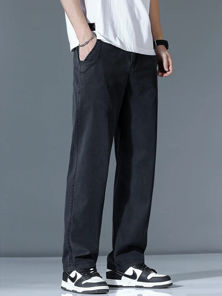 울트라 얇은 리오 셀 패션 느슨한 캐주얼 바지 남성 봄 여름 한국 스트레이트 스트레치 브랜드 바지 남성 의류 와이드 바지