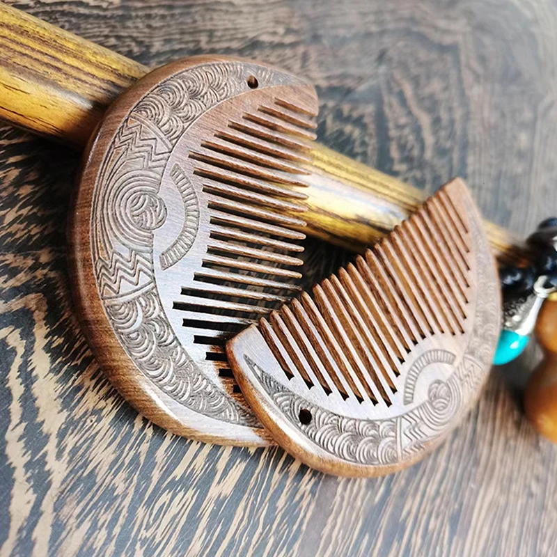 1Pcs Pocket Wooden Comb Natural Black Gold Sandalwood Super Wide Tooth Wood Combs No Static Beard Comb Hair Styling