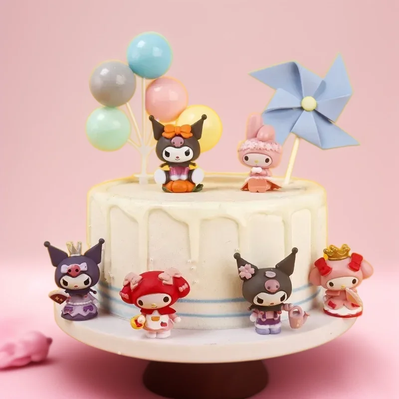 

6Pcs Sanrio Dolls Toy Kuromi My Melody Anime Action Figure Kawaii Q Figural Desk Decoration Model Birthday Gifts for Good Friend