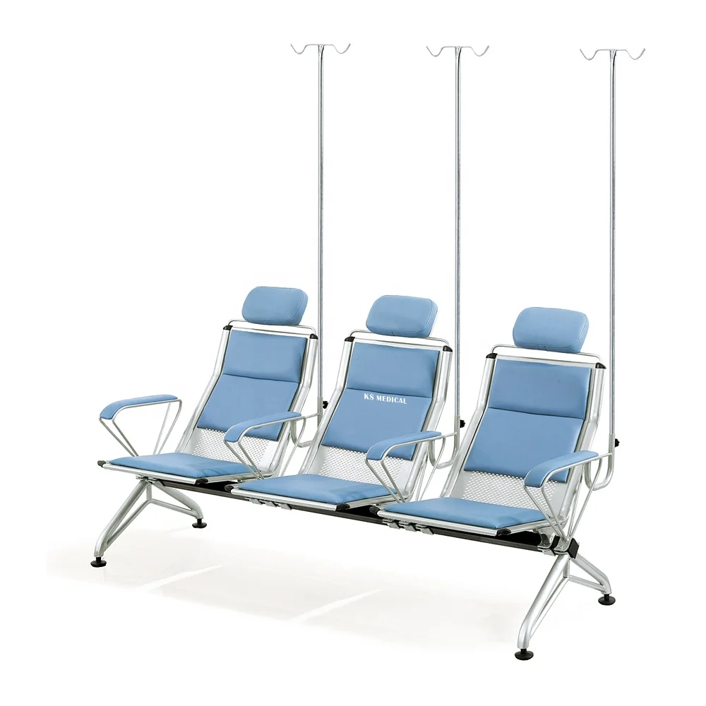 KSMED Iv Cadeira Row KSM-HIC Clinic Móveis, 3 Seater Hospital Infusão Cadeira com IV Drip Stand, Acompanhar Cadeira Aguarde