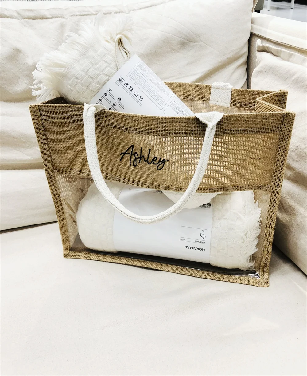 Personalized Embroidery Customized Bag Fashion Transparent Display Handbag  Eco friendly Shopping Bag Gift Packaging Bag