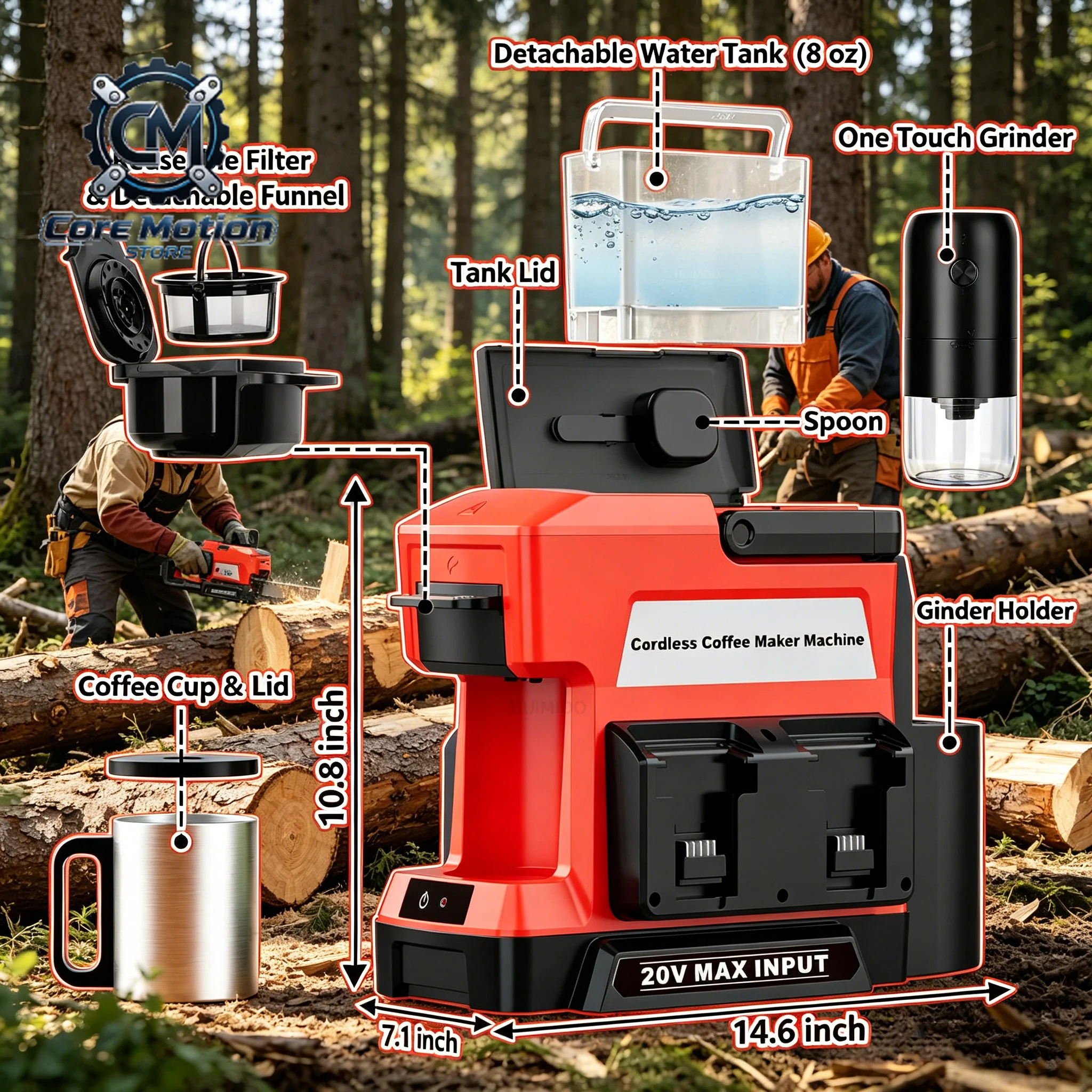 4 in 1 Multi-Functional Drip Coffee Maker with USB/TYPE-C Fast Charging Port For /Milwaukee Grinder Cup