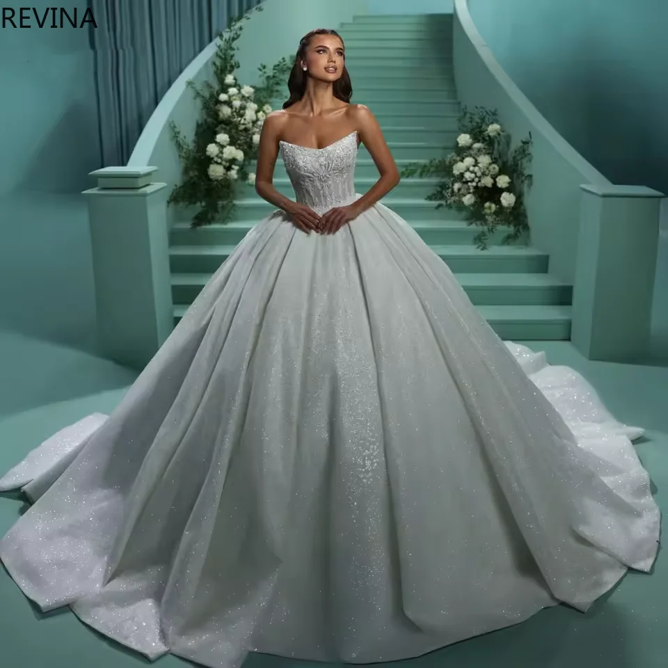 

Luxury Ball Gown Wedding Dress Princess Off Shoulder Boat Neck Beaded Decal Bridal Dress Tight Corset Vestido De Noviacustomized