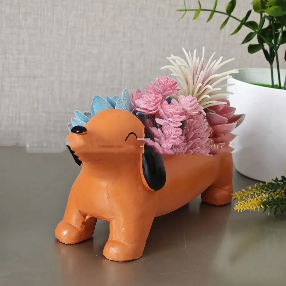 الإبداعية الراتنج الكلب وعاء النبات الكرتون مقلد الألماني اناء للزهور لطيف زهرة عصارية زارع شرفة #5