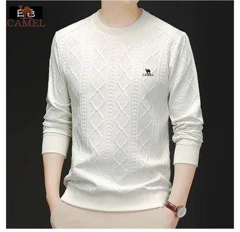 ฤดูใบไม้ร่วงและฤดูหนาวใหม่ผู้ชายแคชเมียร์ยาว O-คอสี Contrast แขนยาวหลวมขนาดใหญ่เสื้อ 100 ขนสัตว์บริสุทธิ์ถัก