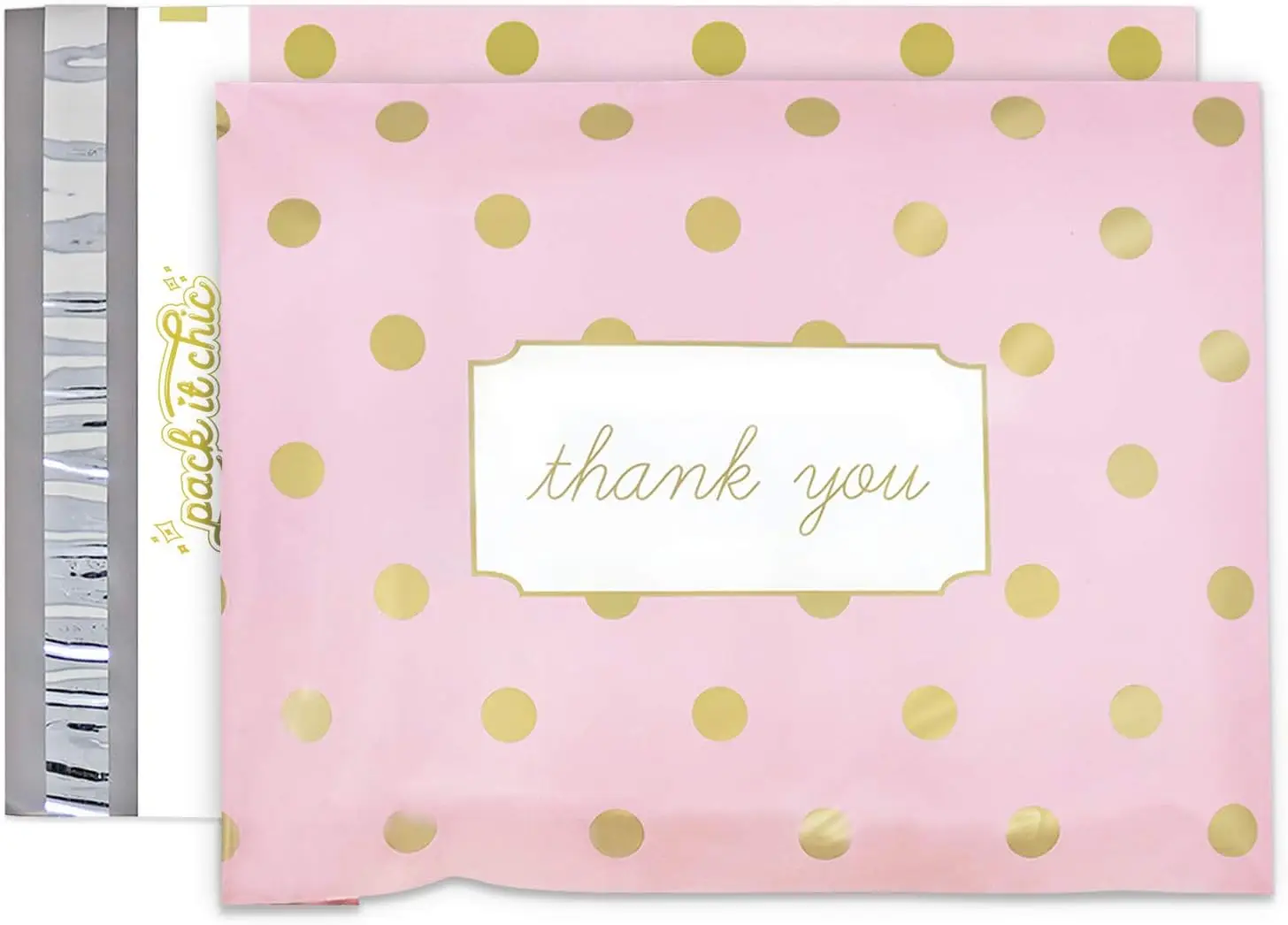 

10X13 (100 Pack) Pink Polka Dot - Thank You Poly Mailer Envelope Plastic Custom Mailing & Shipping Bags - Self Seal