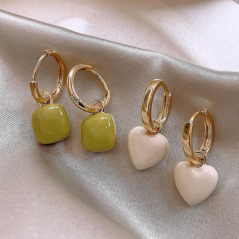 2022 New Arrival Korean Simple Temperament Geometric Love Square Dangle Earrings For Women Fashion Jewelry Accessories