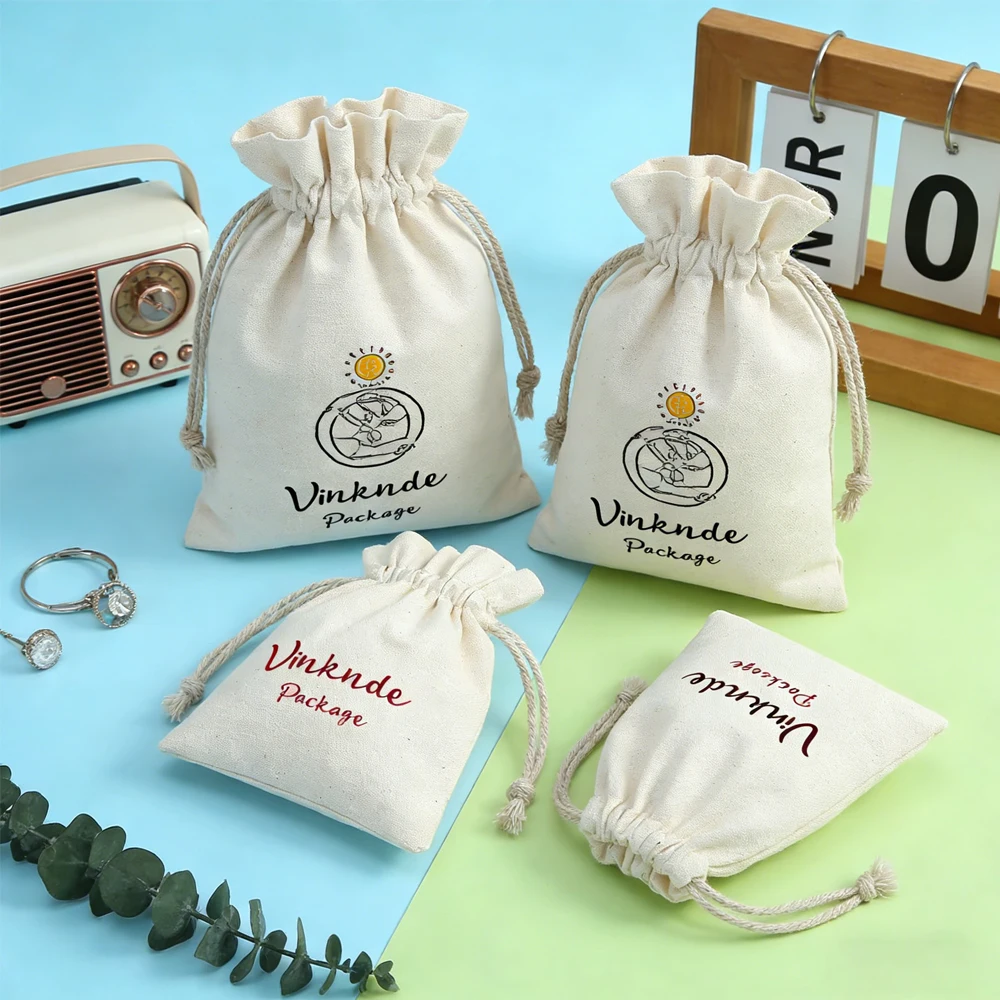 

50/100Pcs Custom Jewelry Packaging Pouch Nature Cotton Canvas Bags Personalized Logo Jewerlly Gift Pouches Earring Necklace Bag