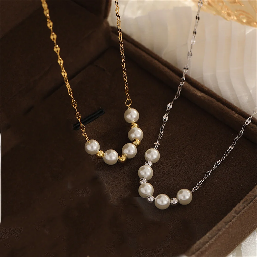 

Korean Women's Collarbone Chain Choker, S925 Sterling Silver, Smile Pearl Bead Light Luxury Versatile Necklace