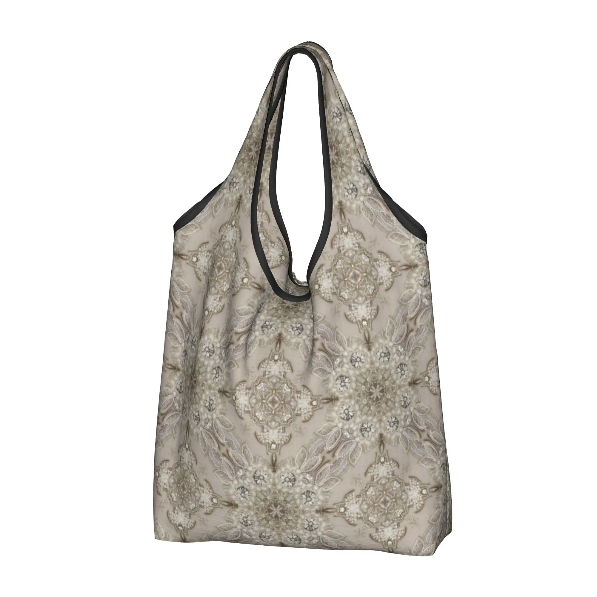 Fashion Print Vintage Rhinestone Pearl Tote Shopping Bags Portable Shopper Shoulder Crystals Diamonds Handbag