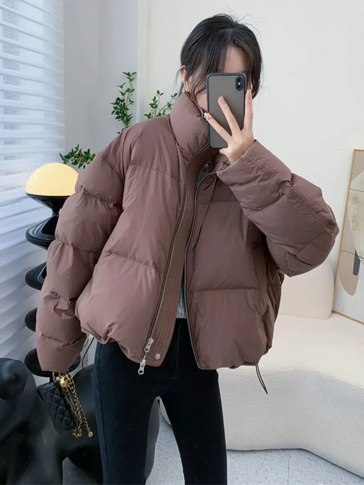 LANMREM Cotton Padded Coats For Women Stand Collar Short Style Zipper Chic Warm Clothes 2024 Winter New Female 2DB1412