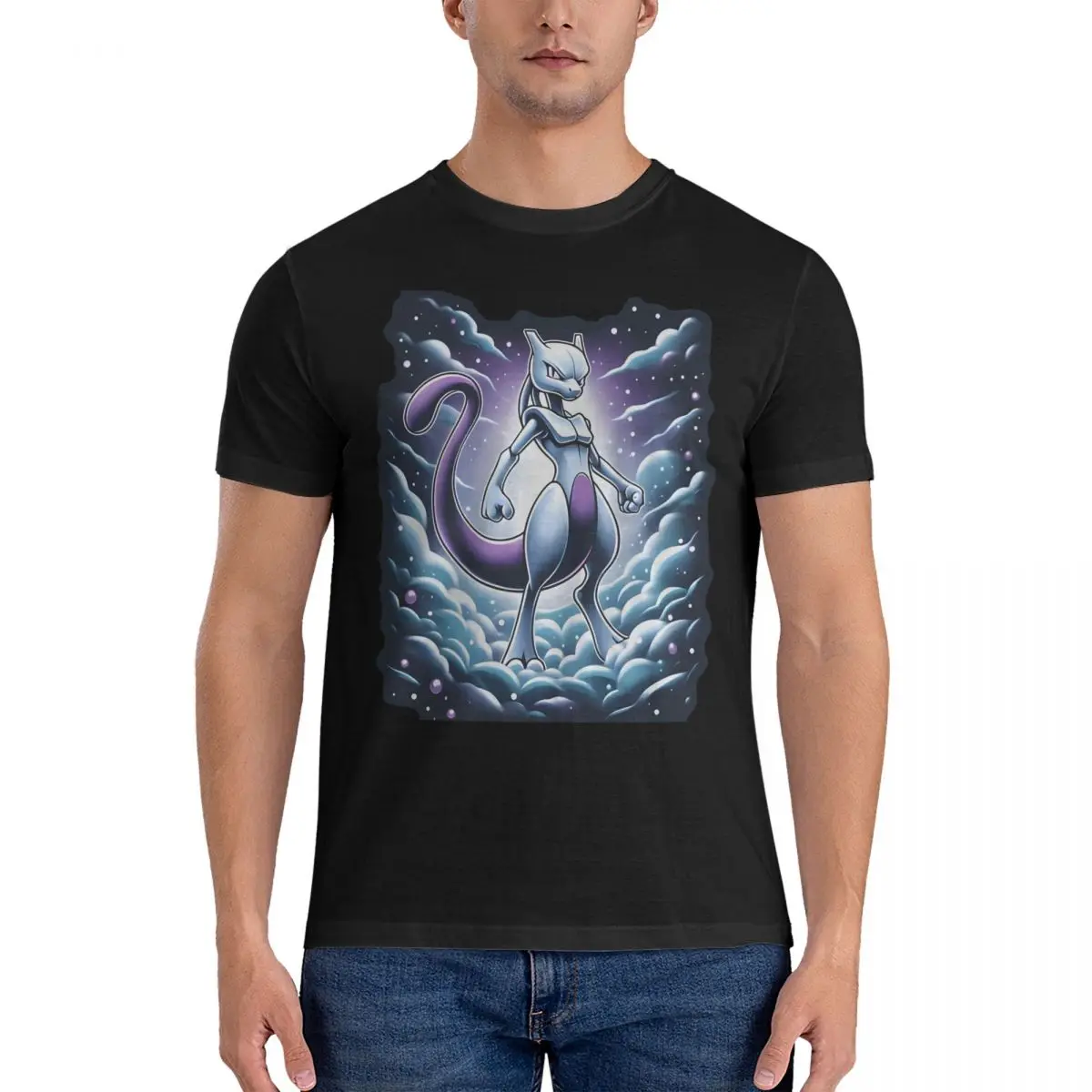 

Мужская хлопковая футболка Mewtwo, футболка с круглым вырезом и коротким рукавом