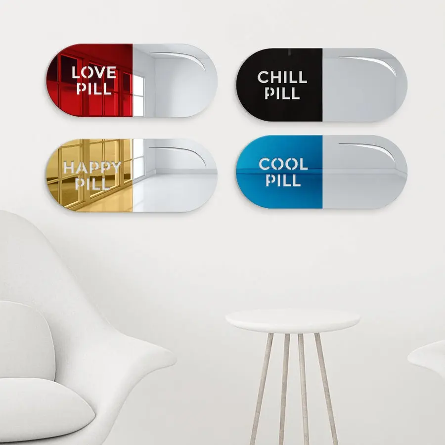 4PCS Pills Wall Art Decor Mirror Custom Fun Mirror Wall Decor for Bedroom Dorm Living Room 3D Wall Hanging Mirrors