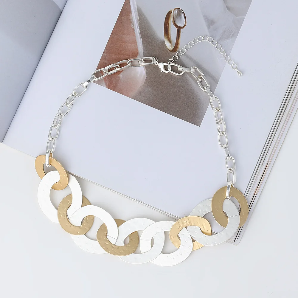 DIY accessories fashion foreign trade explosion female European and American metal ring contrasting collarbone chain jewelry
