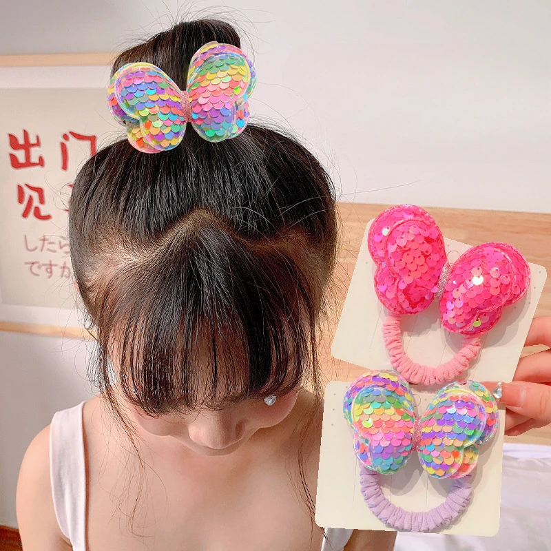 

Sequin Butterfly Knot Hair Rope Small Scrunchies Hair Loop Ponytail Braid Headband Hair Accessory For Girls