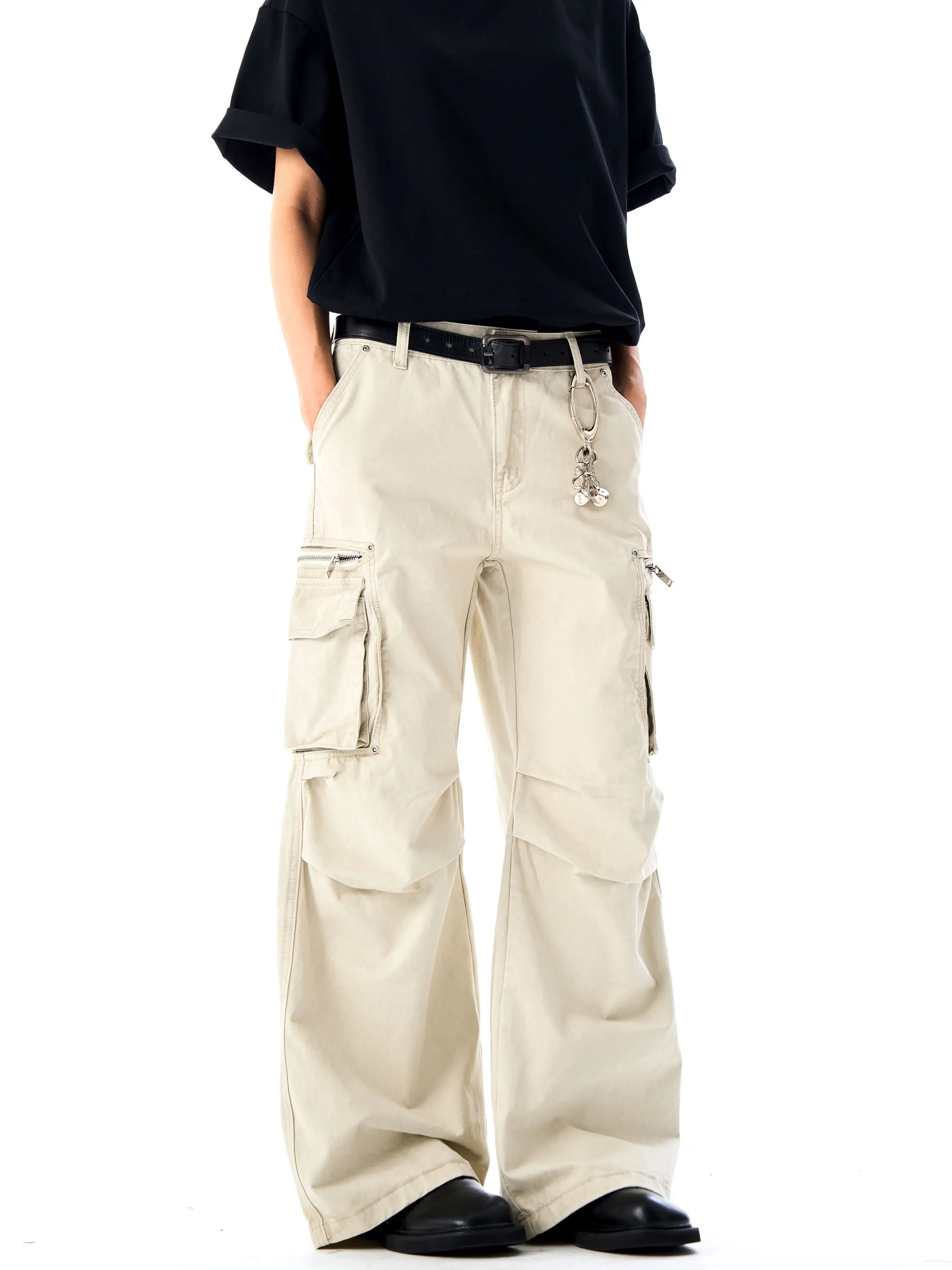 

JLONE American Retro Deconstructed Multi-ket Pleated Work Pants Loose Wide Leg Men's Women's Trendy Brand Vintage Long Tro...