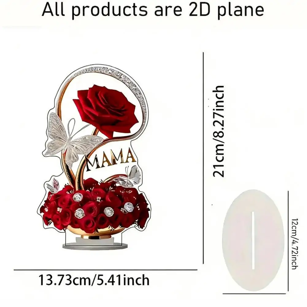 زخرفة أكريليك أنيقة باللون الأحمر الوردي ثنائية الأبعاد مع تفاصيل الفراشة هدية عيد الأم لطاولة غرفة المعيشة المنزلية زخرفة مزخرفة