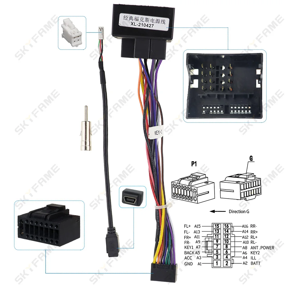 SKYFAME 16Pin Car Stereo Wire Harness Adapter Power Cable For Ford Focus Transit