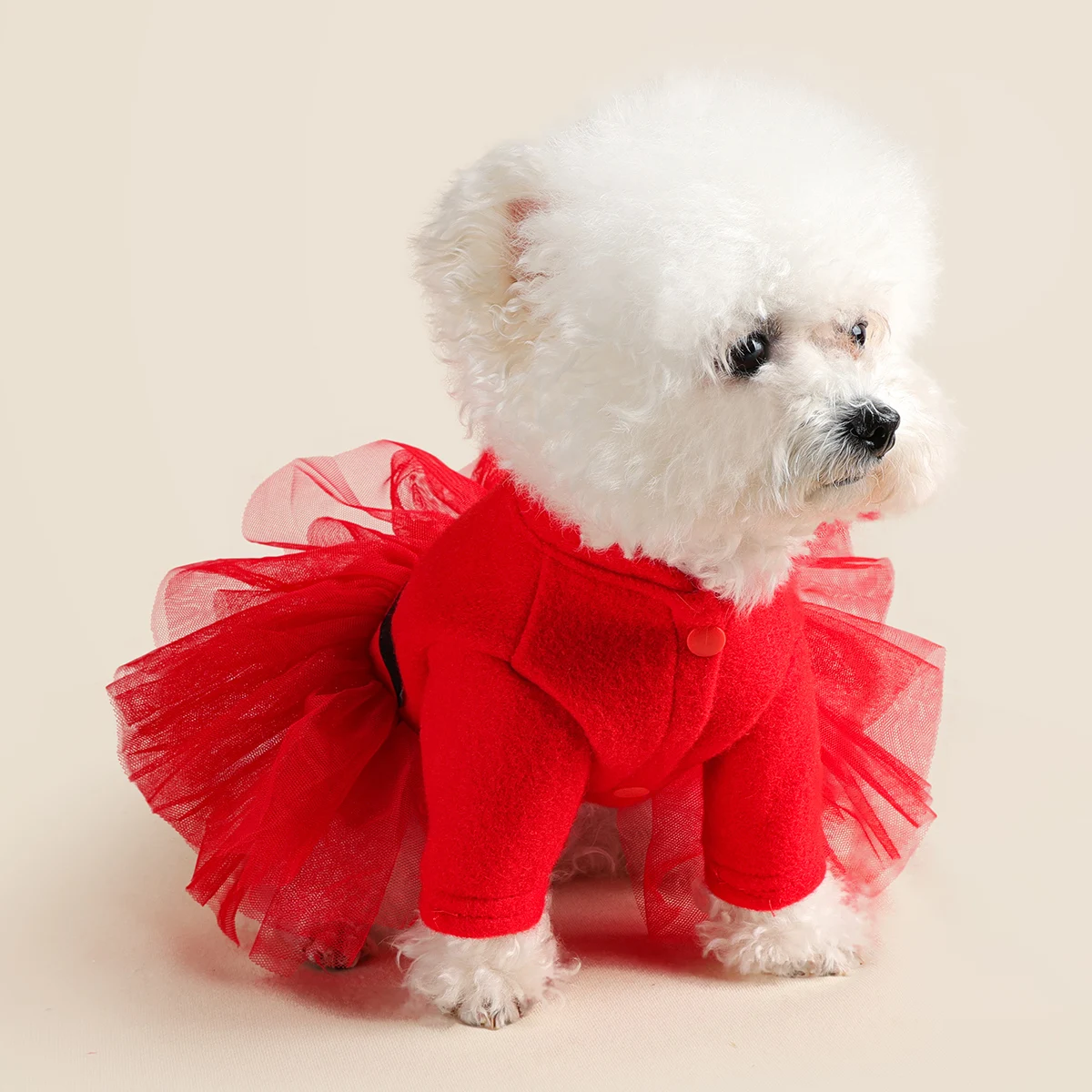 猫犬ペット服かわいい赤いクリスマス新年ドレス秋と冬のプリンセススタイルふわふわガーゼドレス