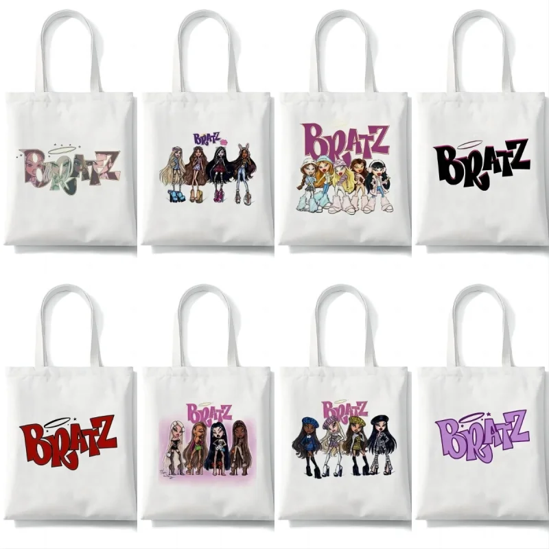 Kawaii Bratz lettera Shopping Bags per le donne borsa Shopper riutilizzabile di grande capacità Harajuku Eco lino Tote Bag studente Bolsos Mujer