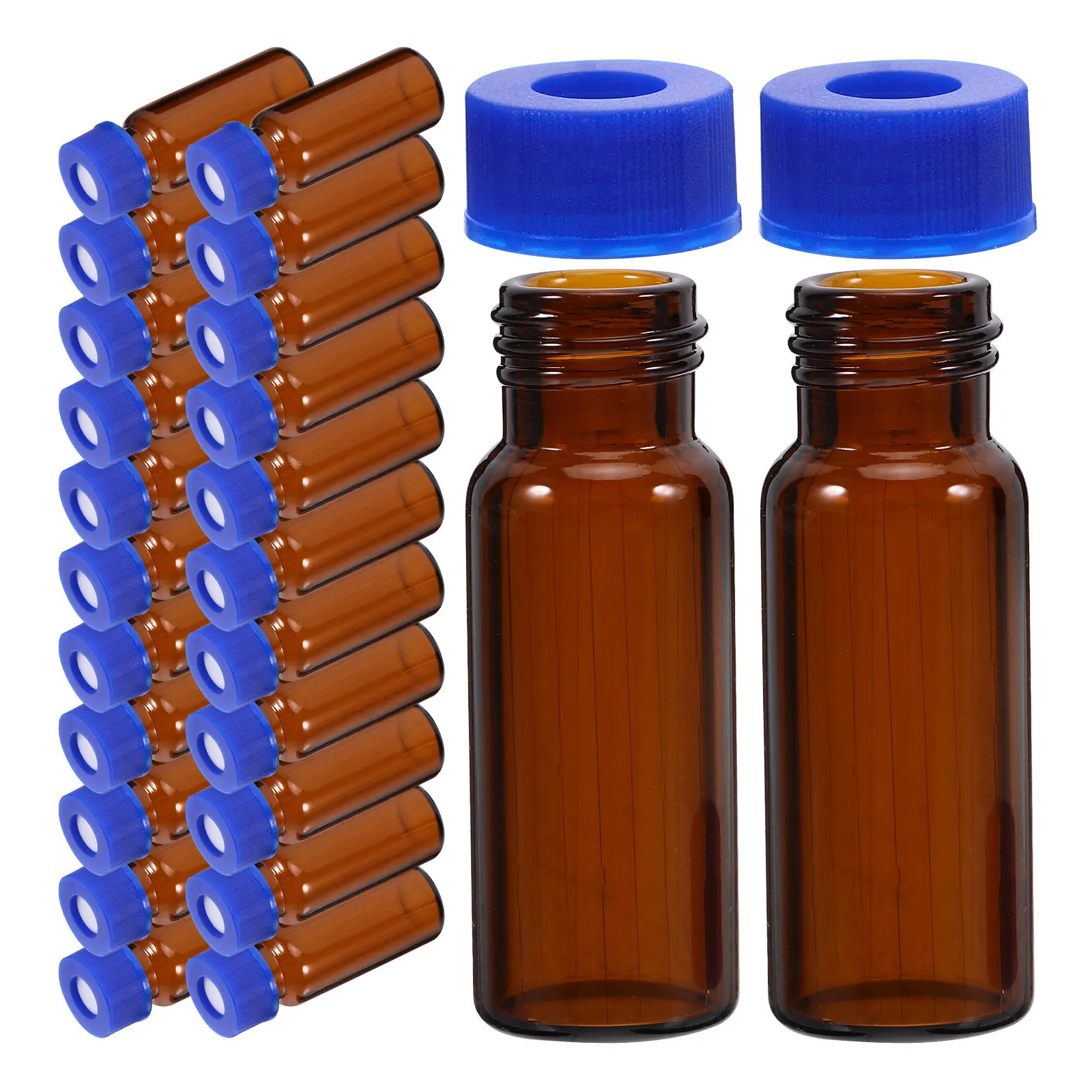 100Pcs Empty Glass Lab Glass Vials Laboratory Glassware Save Storage Space 2ML Amber Sampling Small Bottles Lids