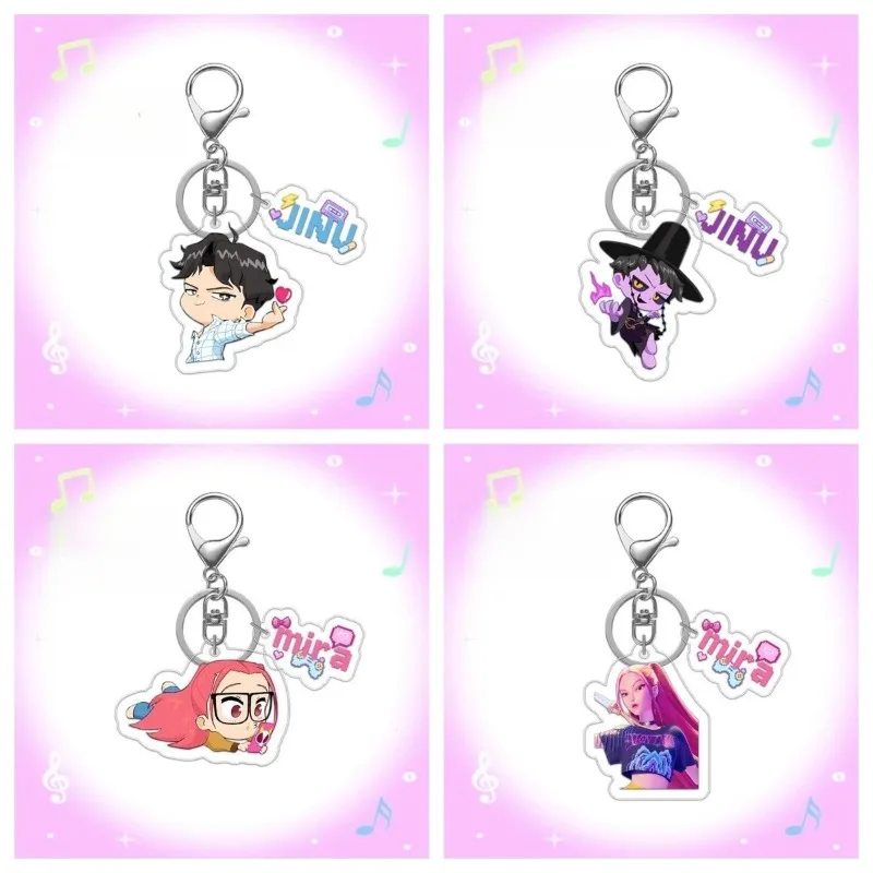 Llaveros de Anime Kpop Demon Hunter Huntrix Rumi Mira Zoey Saja para niños, bonito llavero acrílico, mochilas escolares de moda, colgante, regalo para seguidores