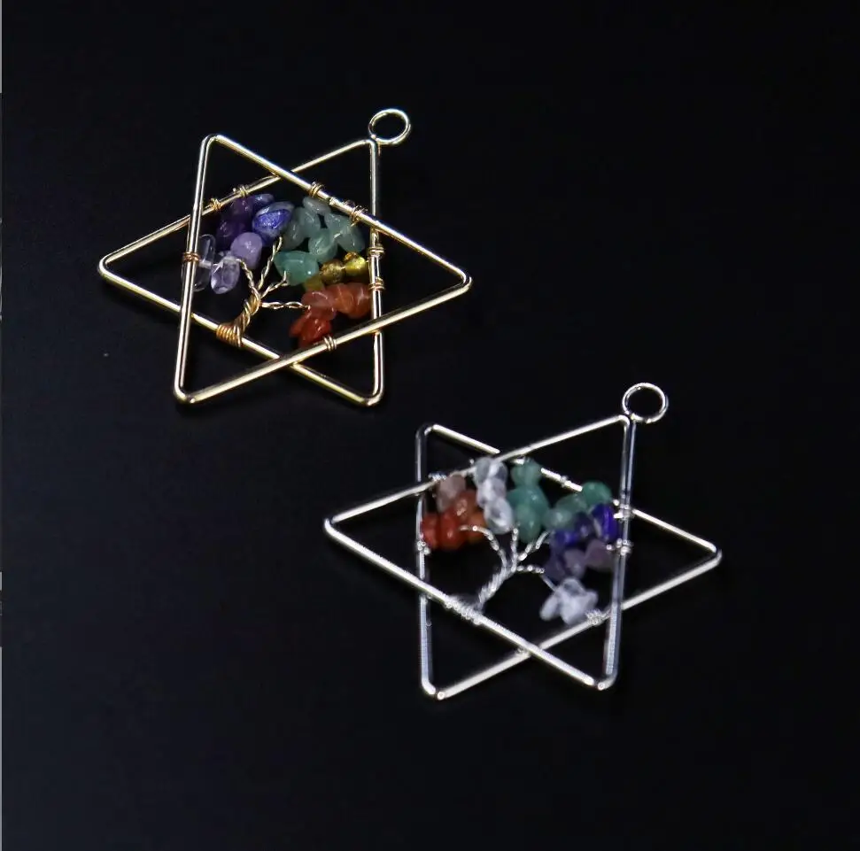 1PC Star of David Pendant Necklaces Natural Stones Crystal Gravel Chakra Chips Tree of Life Meditation Amulet Charms F1697