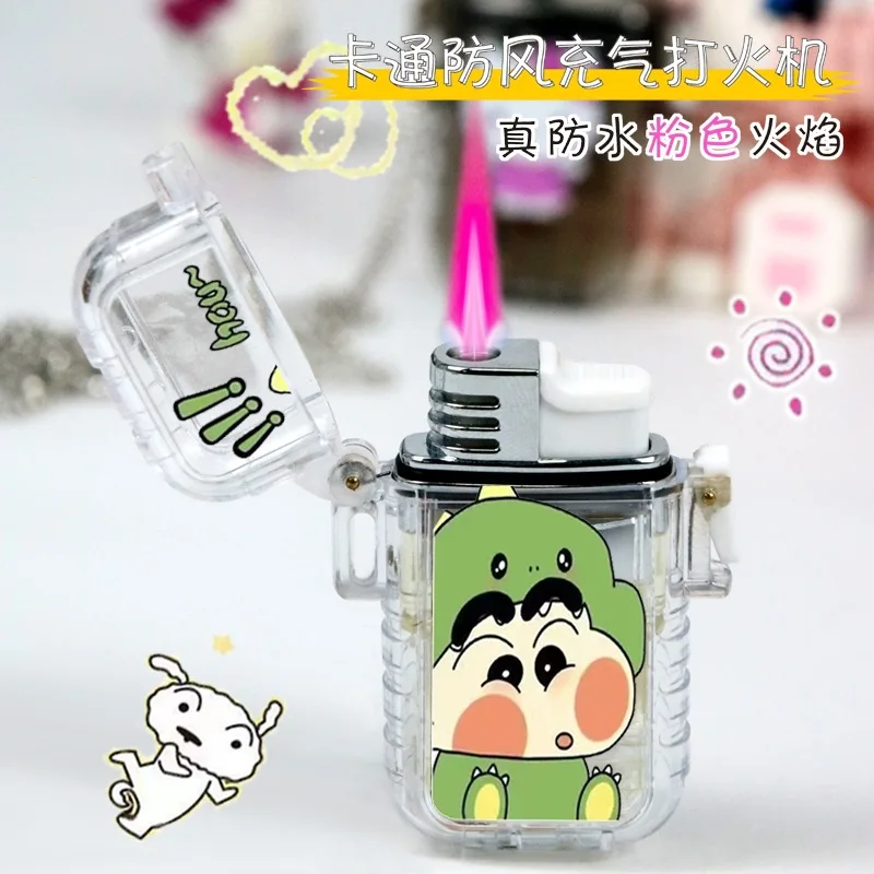 Cute Anime Portable Cigar Lighter Inflated Jet Windproof Pink flame Lighter Waterproof transparent Fuel lighter Cigarette Tool