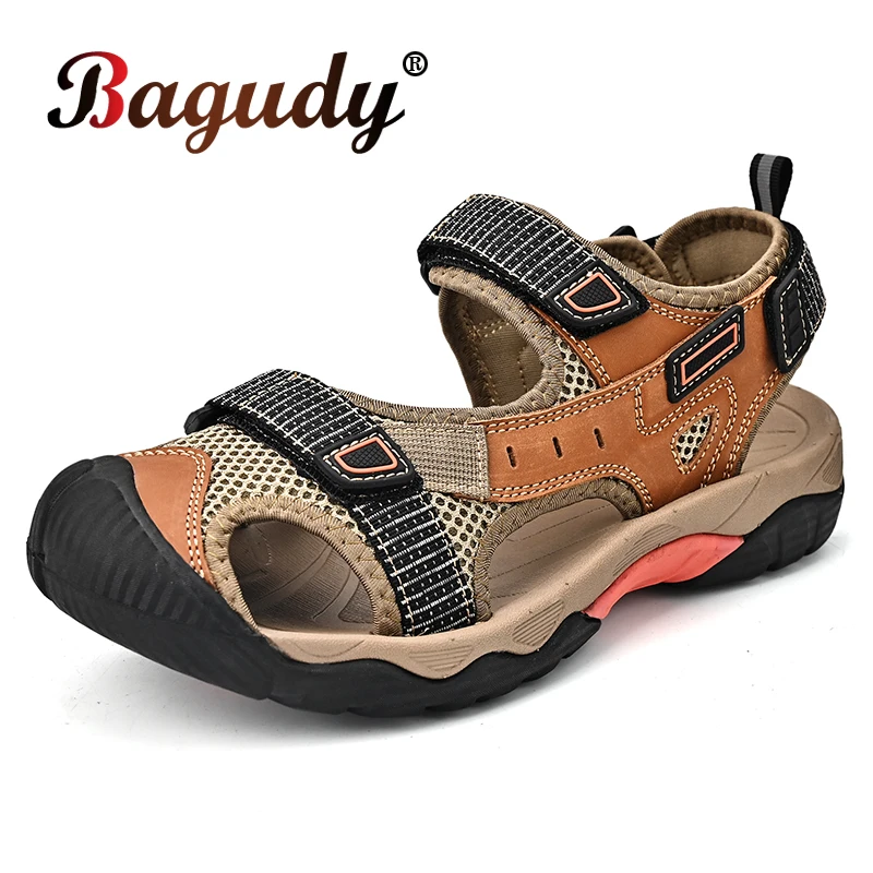 New Summer Men Genuine Leather Sandals Outdoor Sneakers Large Size Men Casual Beach Sandals Non-Slip Summer Men\'s Wading Shoes