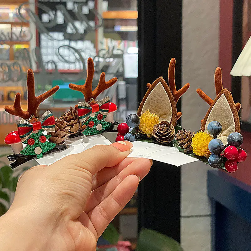 

Christmas Deer Antlers Headband Red Reindeer Headband for Kids Women Cute Plaid Hair Scrunchy Party Festival Props Accessories