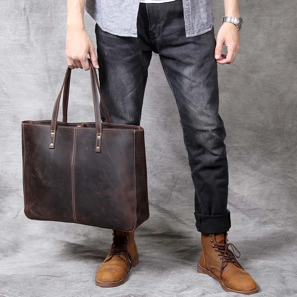 S.WORKER Vollnarbenleder Vintage Schultertasche Große Kapazität Echtleder Laptop-Einkaufstaschen für Frauen – Detail 6