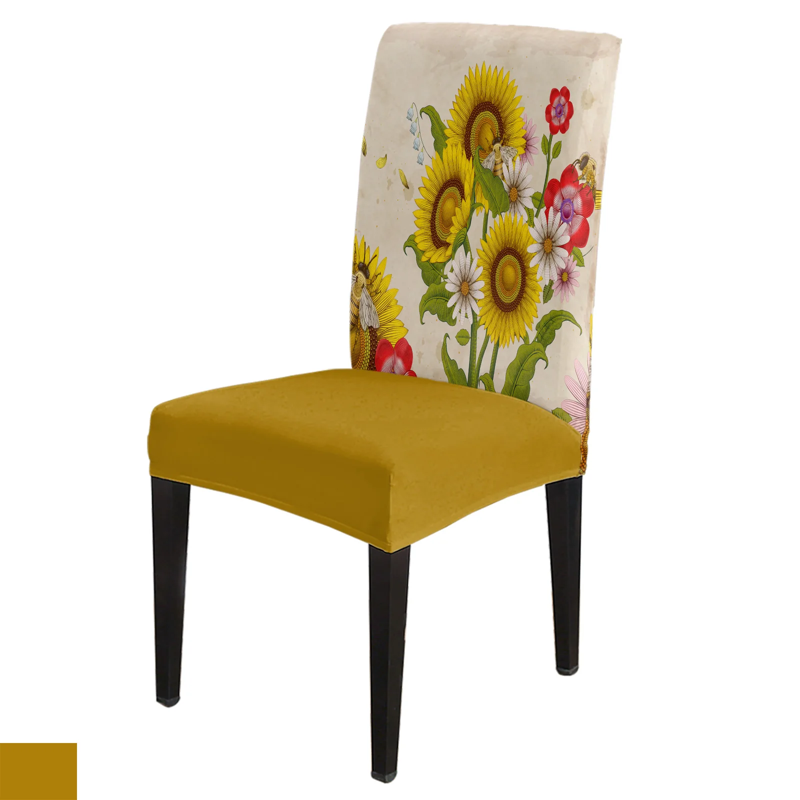 Bee Sunflower Vintage Chair Cover for Dining Room Decor Spandex Chair Covers for Wedding Party Decoration