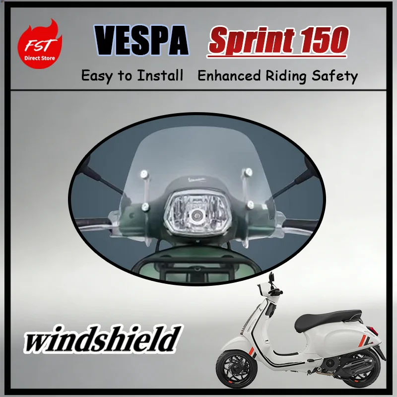 FORVespa Sprint150 Ultra-Clear Windscreen Imported Anti-Glare Vision Design for Safe Day And Night Riding with Unobstructed View