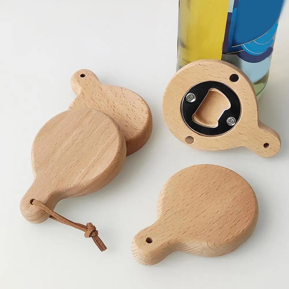 

Круглая открывалка для бутылок из массива дерева с ручкой, круглые магниты на холодильник, эргономичная ручка, открывалка для пива, инструмент для открывания крышки коктейля и пива