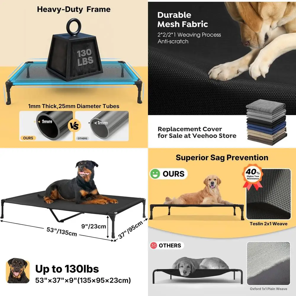 

Large Dog Cooling Elevated Bed with Mesh, Raised Platform for Training, 53x37, Black