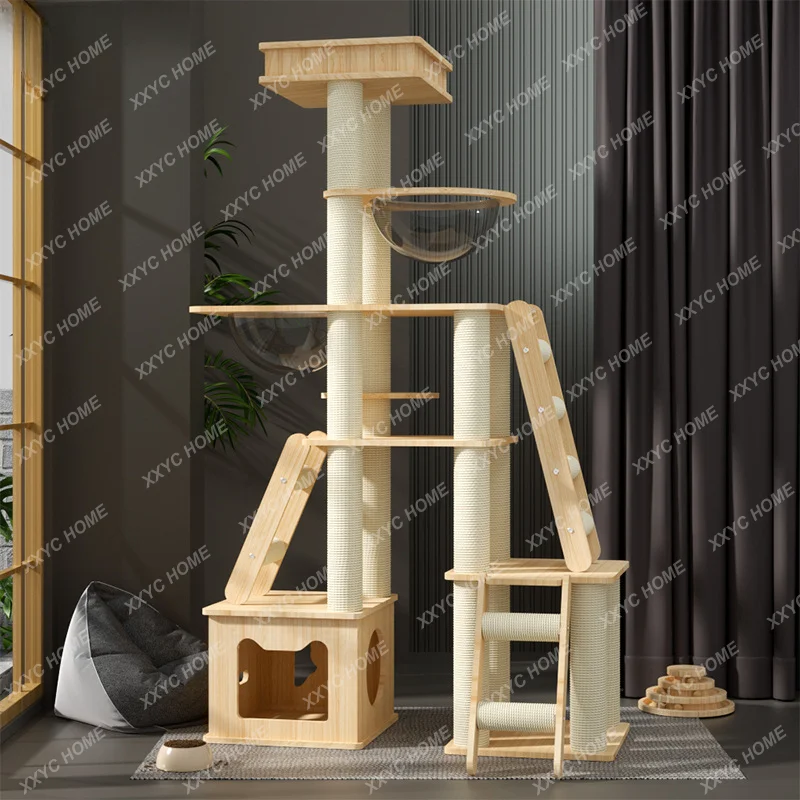 Cat Climbing Frame Solid Wood Cat Nest Cat Tree Integrated Grinding and Grasping Cat Supplies Toy Wooden