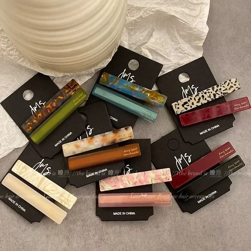 

2 шт./компл. корейский стиль ацетатные заколки для волос шрифт геометрические заколки для волос челка боковая булавка милые милые простые женские аксессуары для волос