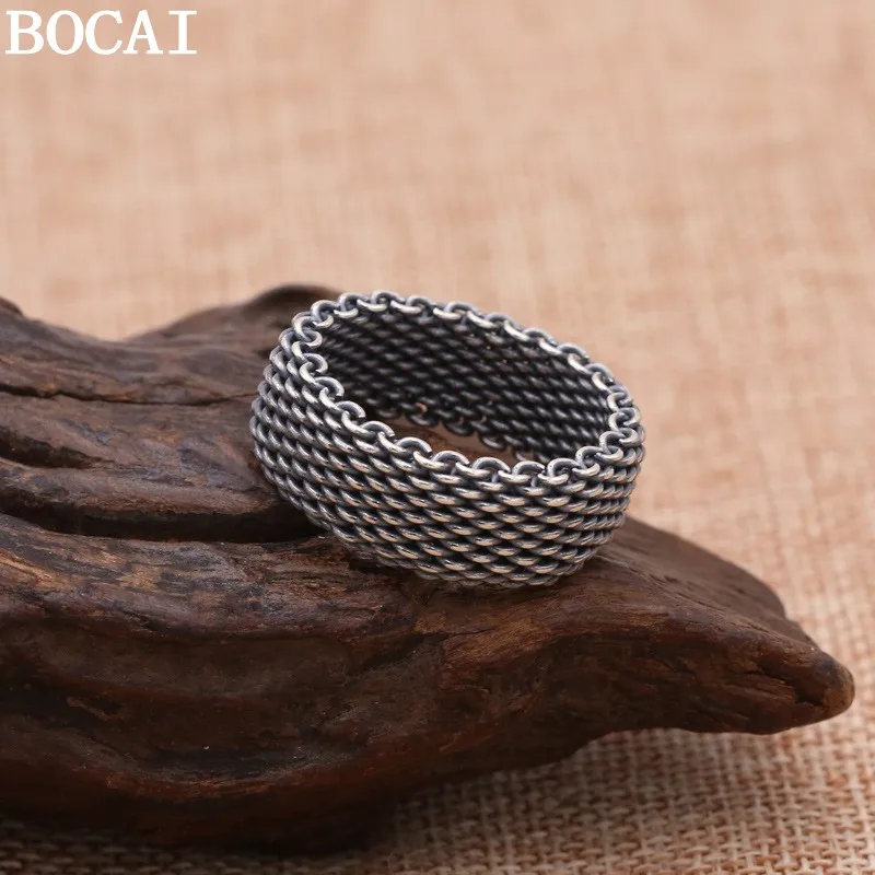

BOCAI New S925 Sterling Silver Jewelry Vintage Fashion Hand Woven Ring Men's Selected Gift