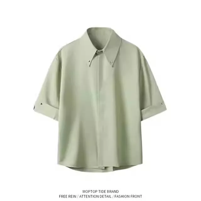Men's Short Sleeve Shirt Casual Drapey Summer  Color Five-Button Fashion Brand Lightweight Regular Fit Standard Style
