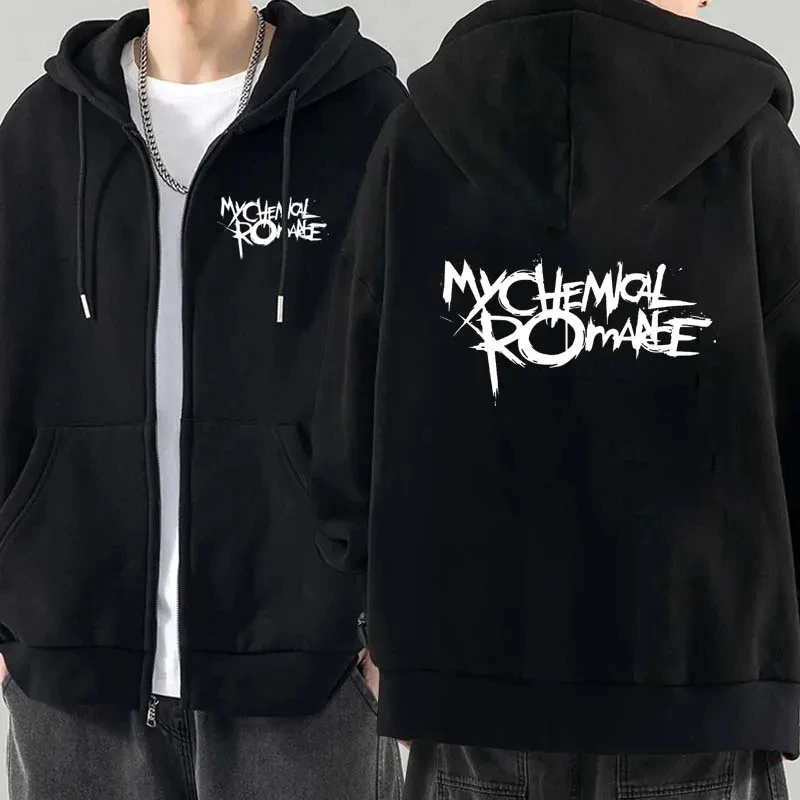 Men Fashion Hoodies Jacket Coats My Chemical Romance Mcr Dead Zipper Hoodie Top Loose Black Parade Punk Emo Zip Up Sweatshirt