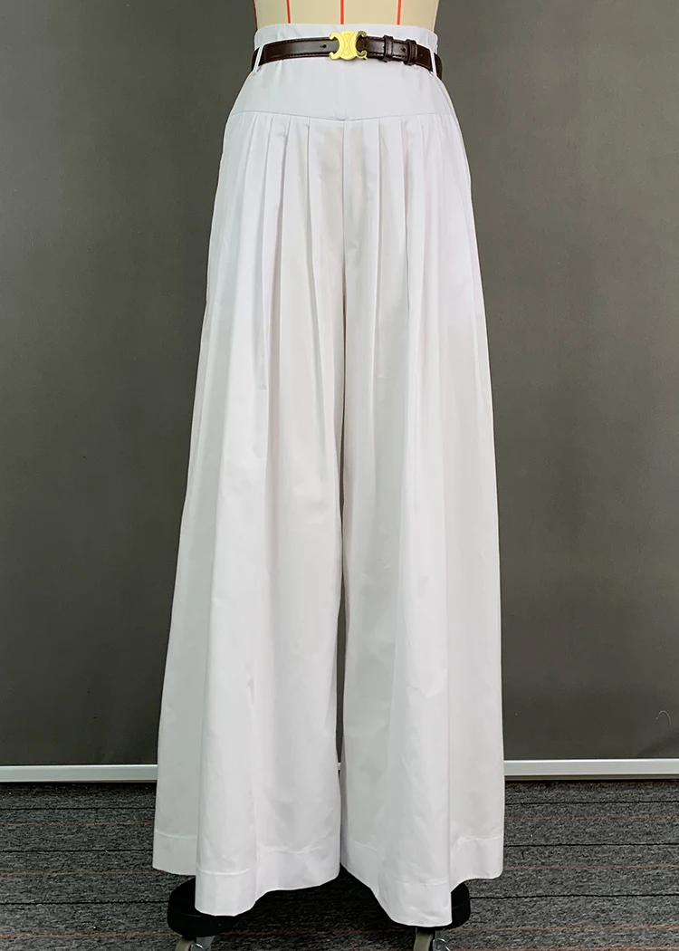 Modigirl Women High Waist Casual Wide Leg Long Palazzo Pants 2024 Summer With Pockets Loose Female Simple White Trousers Bottoms