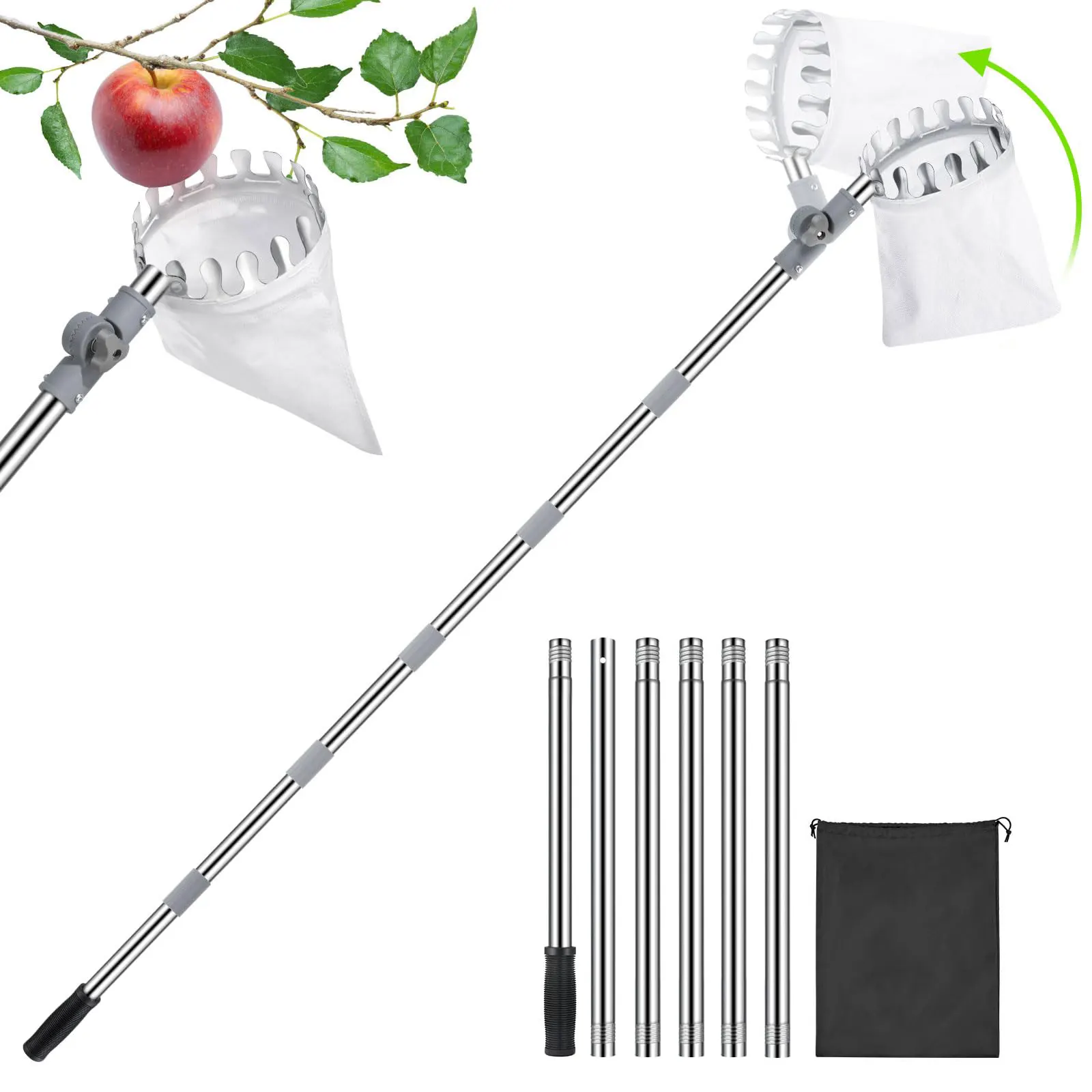 Stainless steel splicing rod fruit picker