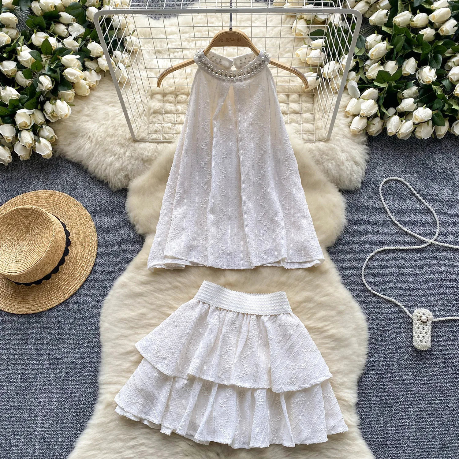 

Летние новые модные женские элегантные повседневные комплекты из 2 предметов с круглым вырезом, топы без рукавов с высокой талией, свободные юбки трапециевидной формы, женские