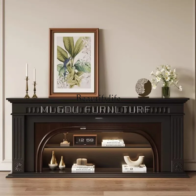 American Fireplace Decorative Cabinet Solid Wood Entrance Cabinet TV Rack Simulation Fire Heating Fireplace Cabinet