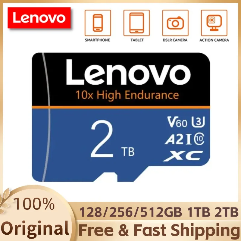 Lenovo-Micro TF e Cartão SD, Cartão de Memória Classe 10, Camera Tablet e Drone, Frete Grátis, 2TB, 1TB, 256GB, 512GB, 512GB