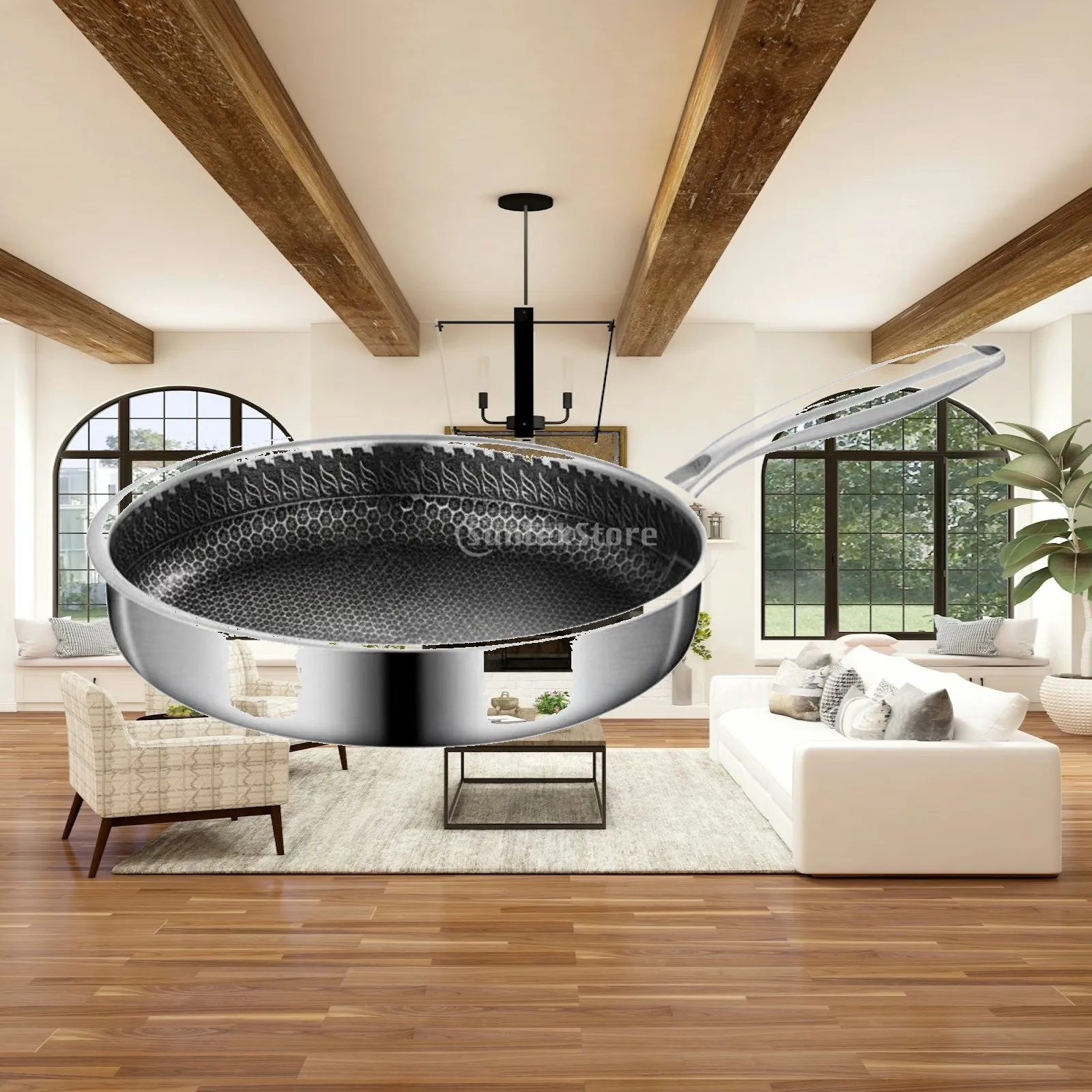 Nonstick Pan with Lid Stainless Steel Honeycomb Skillet Smokeless Frying Pan for Gas Induction Electric Stove Versatile Cooking