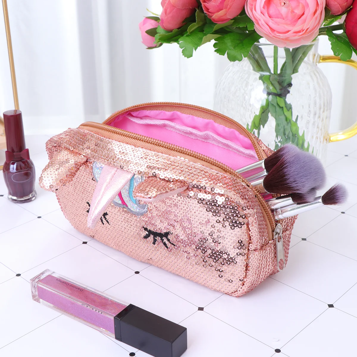 

Unicorn Sequin Pencil Case Colorful Stationery Organizer Storage Bag Makeup Coin Purse Multifunction School Supplies Travel