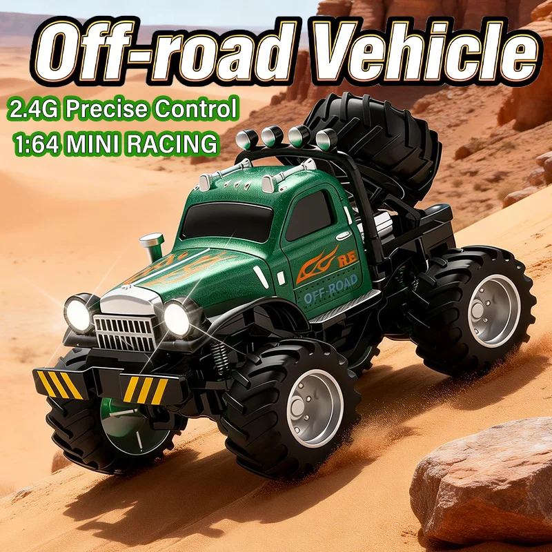 Aventura 4x4: vehículos todoterreno a escala 1/64 con varias velocidades, luces y control de precisión de 2,4 GHz; juguete de simulación con caja para colgar