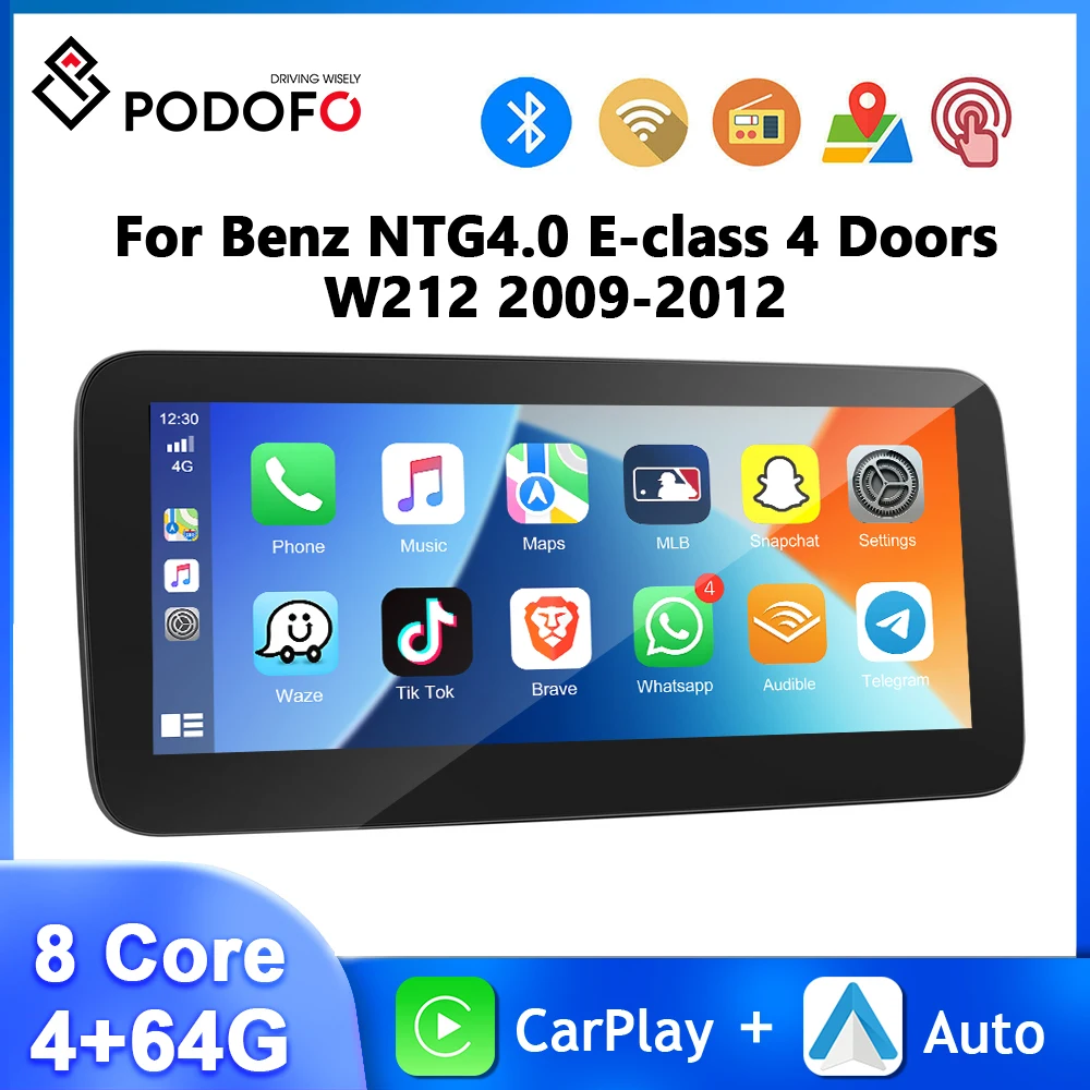 Podofo 8Core Android Car Radio For Mercedes-Benz NTG4.0 E-class 4 Doors/W212 2009-2012 Carplay Android Auto 4+64G WIFI 4G GPS