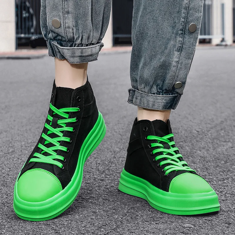 Fashion Summer Black Green High Canvas Sneakers Men Women Big Size 36-46 Breathable Platform Skateboard Shoes Mens Sneakers 2023